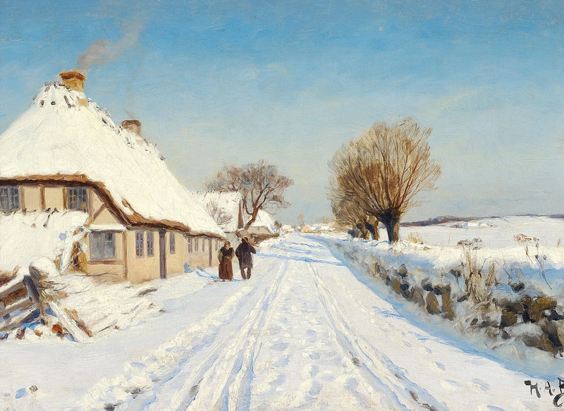 村のそばの陽光あふれる道、冬。 - H. A. Brendekilde

Source:
Route ensoleillée au bord d'un village, hiver. - H. A. Brendekilde