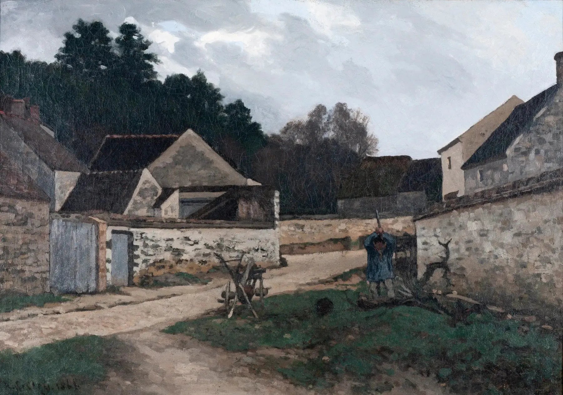 Rue de village à Marlotte, près de Fontainebleau - Alfred Sisley image 1 reproduction de peinture à l’huile
