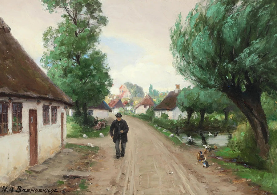 村の通りと男性と池のほとりのアヒル - H. A. Brendekilde

Source:
Rue du village avec homme et canards au bord de l'étang. - H. A. Brendekilde
