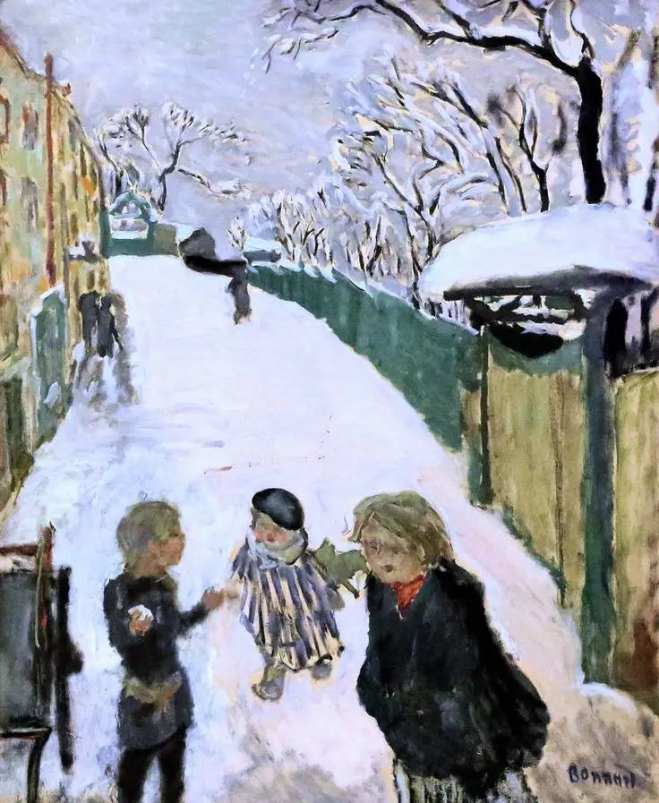 雪の中の通りと子供たちの遊び - ピエール・ボナール