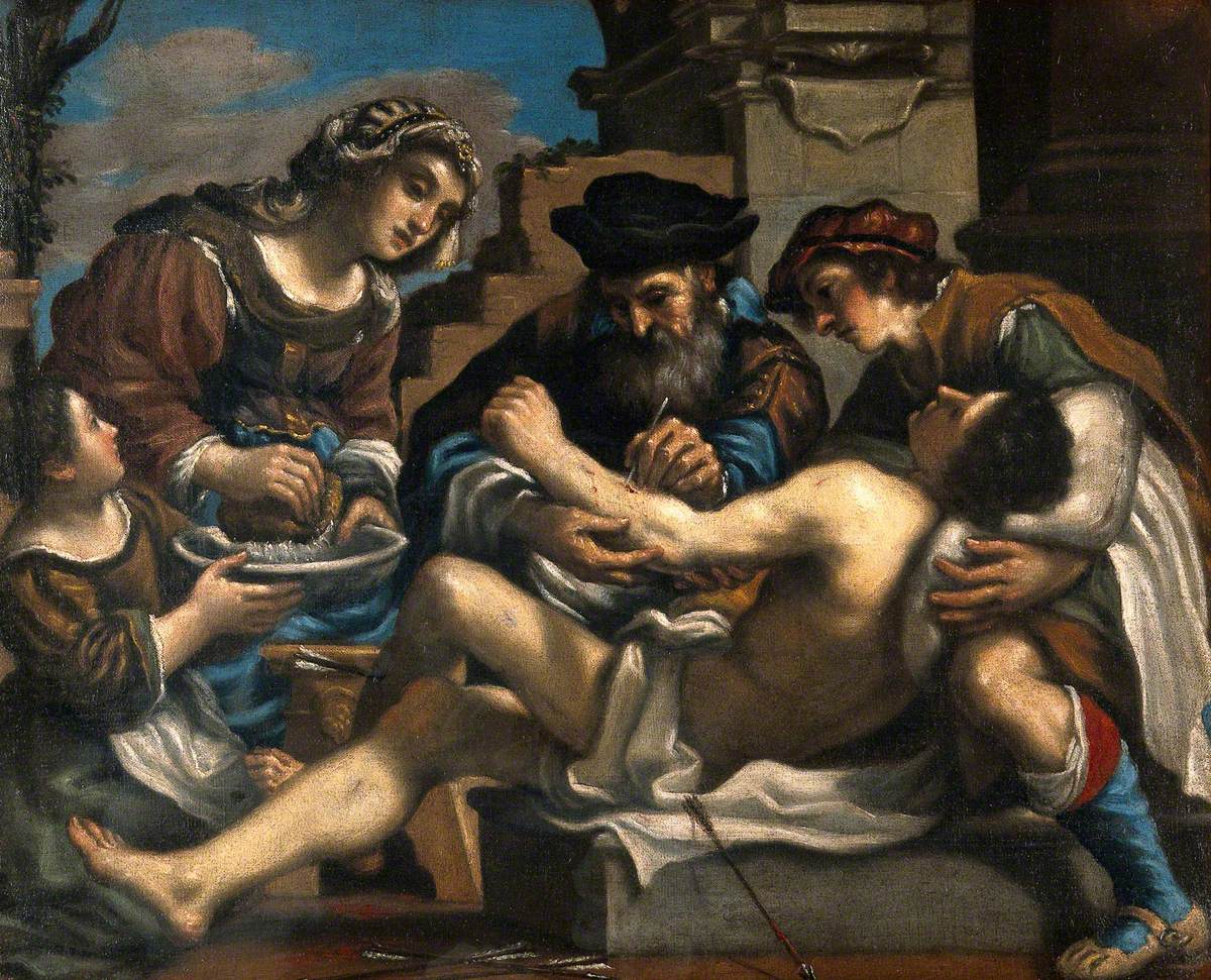 Saint Sébastien secouru par un chirurgien et d'autres - Guercino image 1 tableau peint à l’huile sur toile