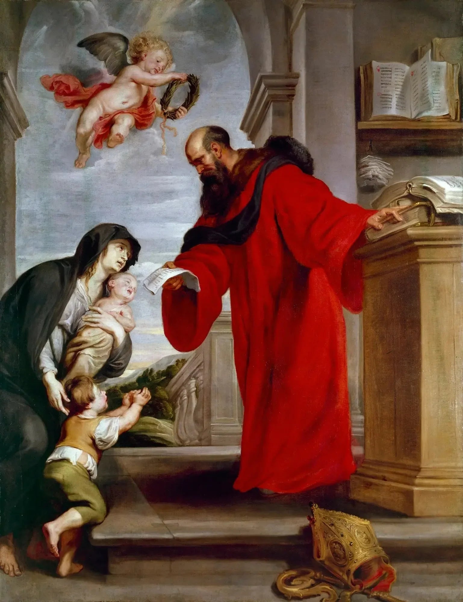 Saint Yves de Tréguier, patron des avocats, défenseur des veuves et des orphelins - Peter Paul Rubens image 1 copie de tableau peinte à la main