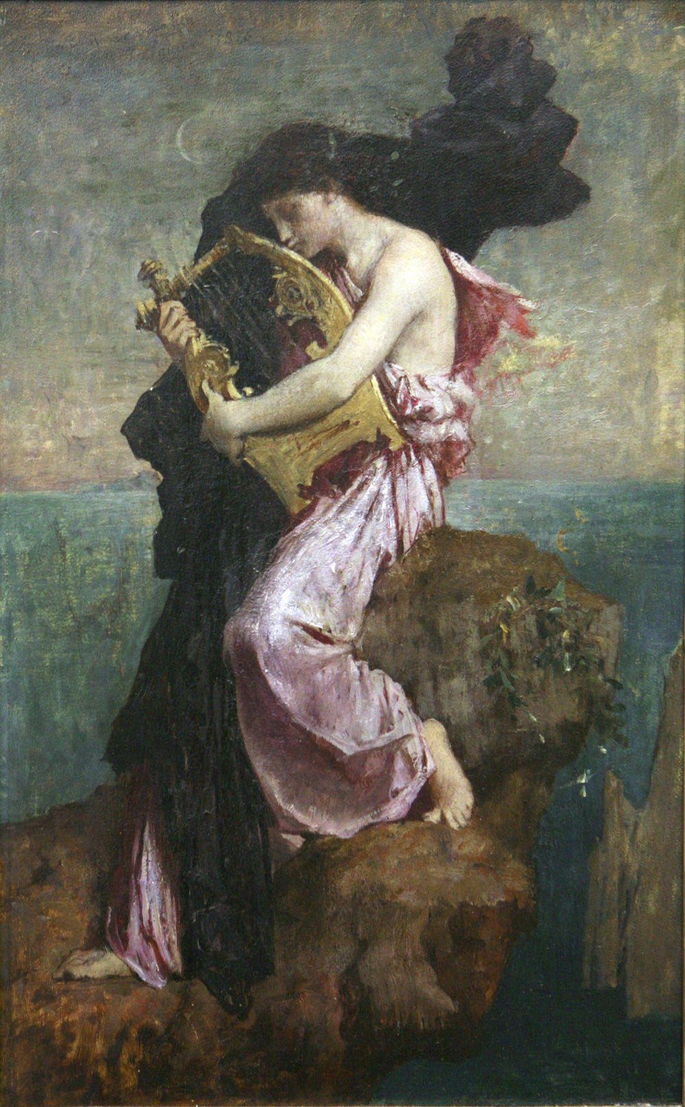 Sapho embrassant sa lyre - Jules-Élie Delaunay image 1 copie peinte à la main à l’huile