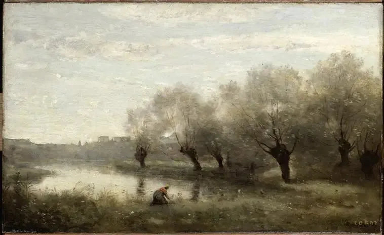 Saulaie à la pointe d'un marais - Jean-Baptiste Camille Corot image 1 reproduction de peinture à l’huile