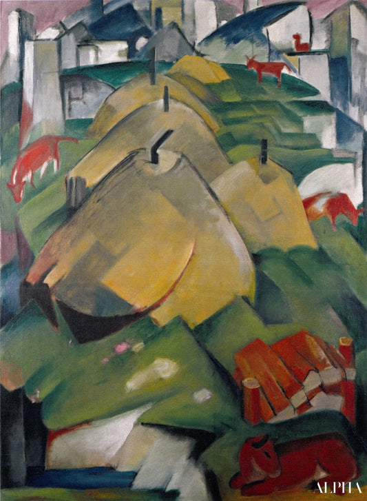 Scène alpine avec meules de foin - Franz Marc - Reproductions de tableaux et peintures haut de gamme