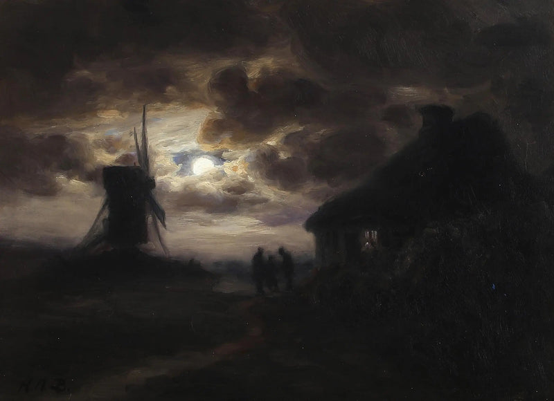 月明かりの風景と風車。 - H. A. ブレンデキルデ

Source:
Scène au clair de lune avec un moulin. - H. A. Brendekilde