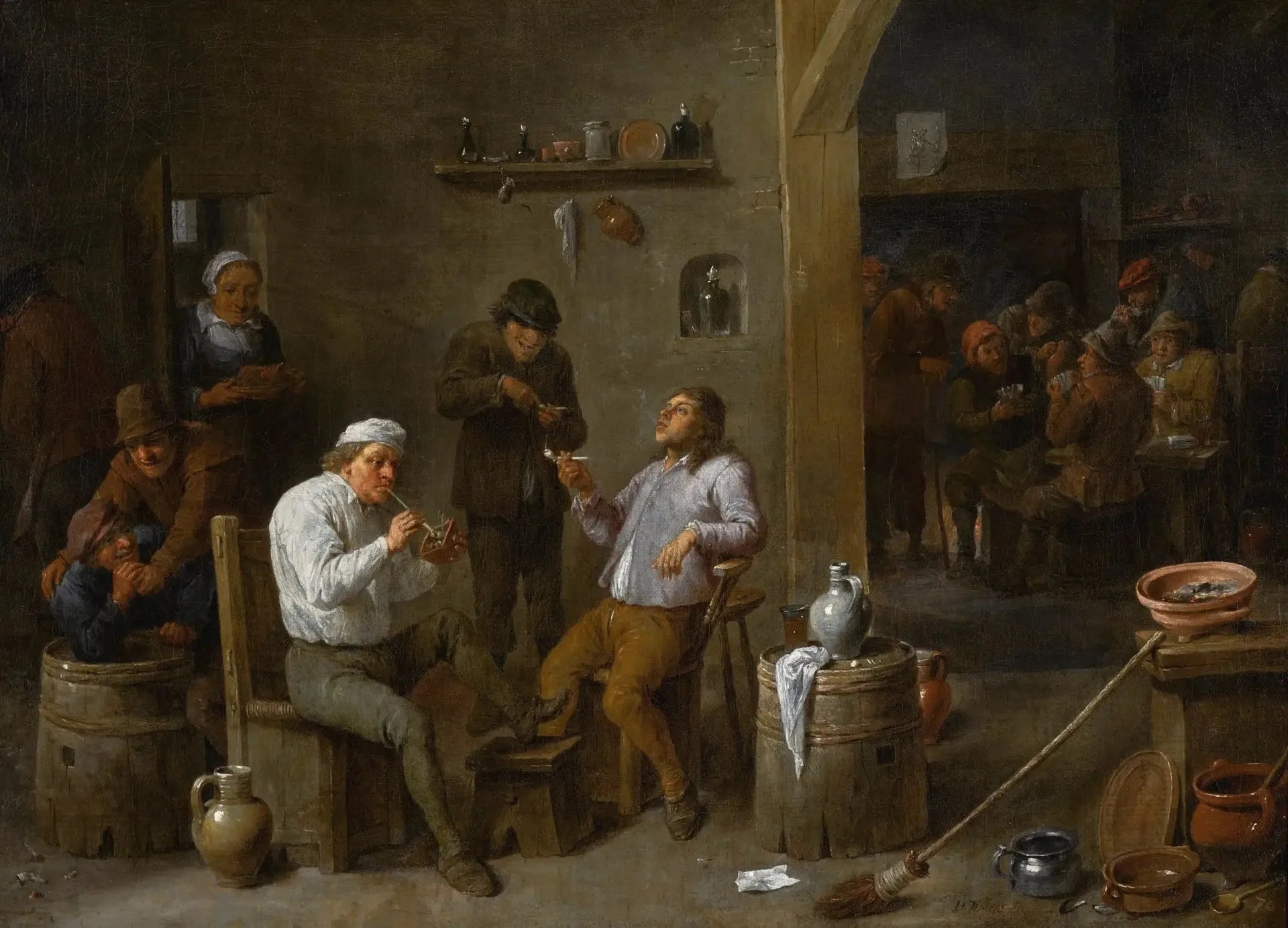 Scène intérieure de taverne avec des paysans buvant et fumant - David Teniers le Jeune image 1 tableau peint à l’huile sur toile