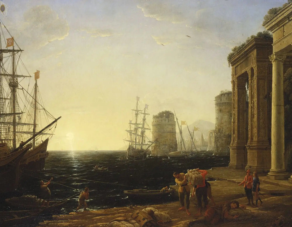 Scène portuaire au coucher du soleil - Claude Lorrain image 1 reproduction de peinture à l’huile