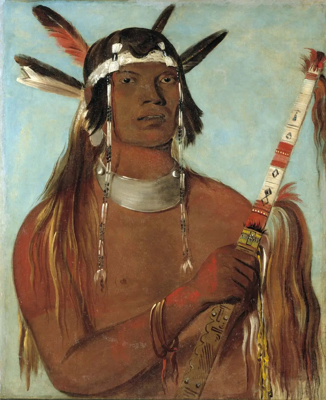 Seehk-hée-da, Plume couleur souris, un brave reconnu - George Catlin image 1 copie peinte à la main à l’huile