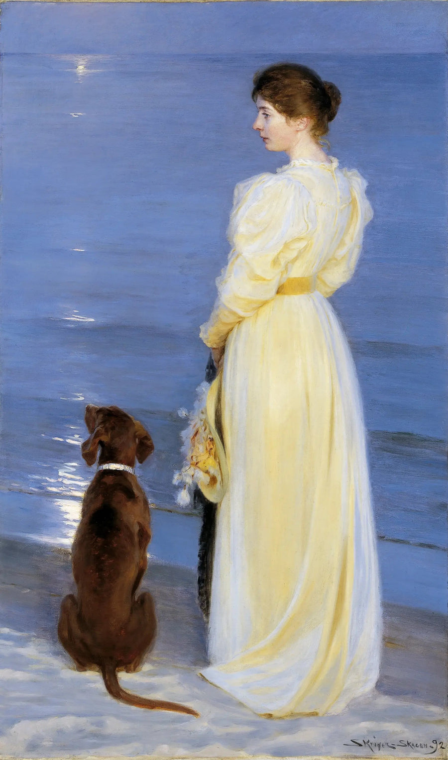 スカゲンの夏の夕べ – アーティストの女性と彼女の犬 - ペダー・セヴェリン・クロイヤー