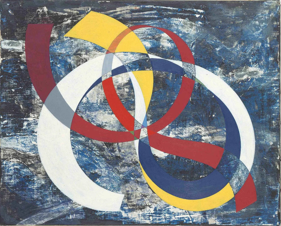 カオスな背景に明るい色の弓 - Sophie Taeuber-Arp