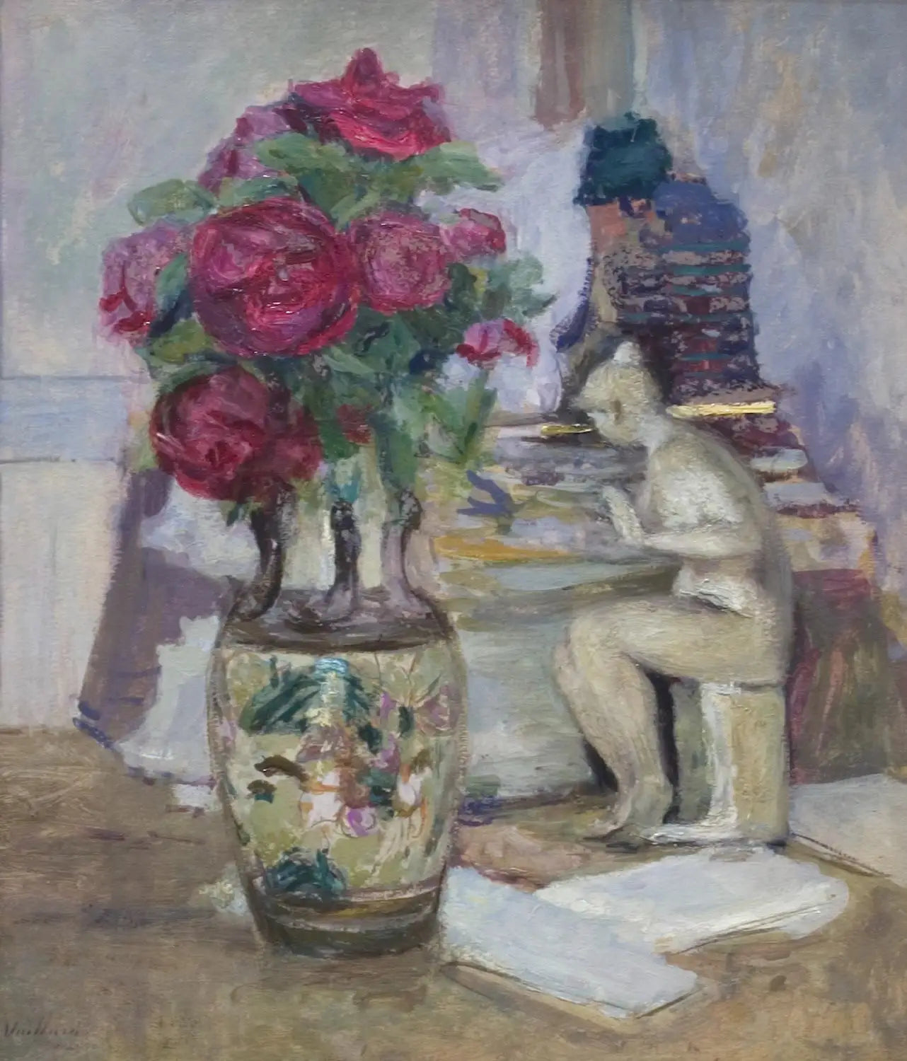Statuette de Maillol et roses rouges - Édouard Vuillard image 1 copie peinte à la main à l’huile