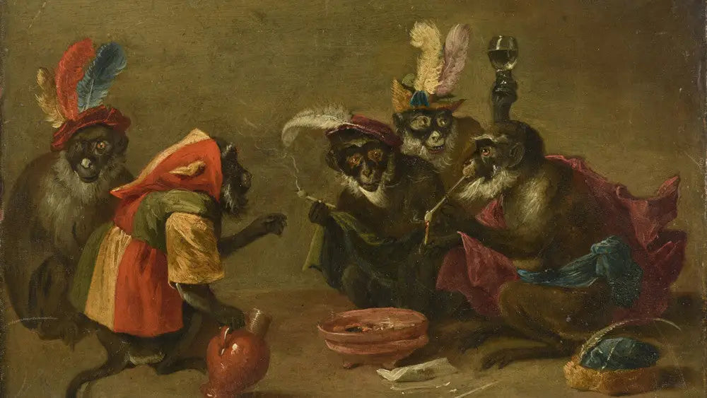 Tabagie de singes - David Teniers le Jeune image 1 reproduction de peinture à l’huile