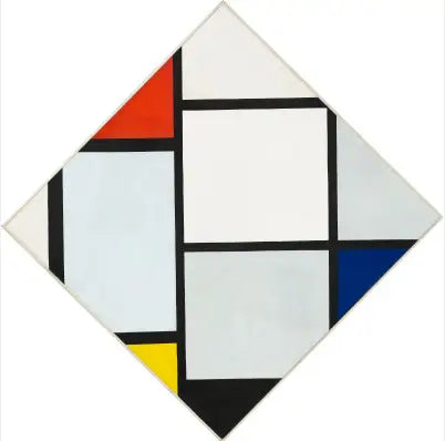 Tableau n° IV ; Composition en losange avec du rouge, du gris, du bleu, du jaune et du noir - Piet Mondrian image 1 reproduction de peinture à l’huile