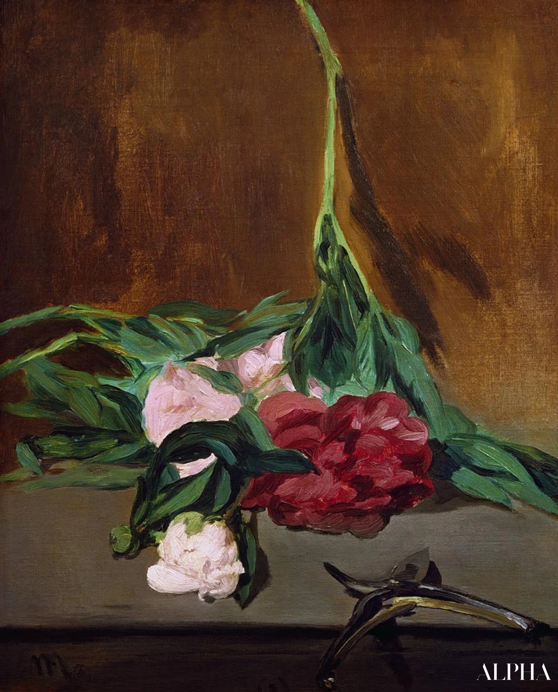 芍薬の茎と剪定ばさみ - エドゥアール・マネ - 高級絵画および絵画の複製