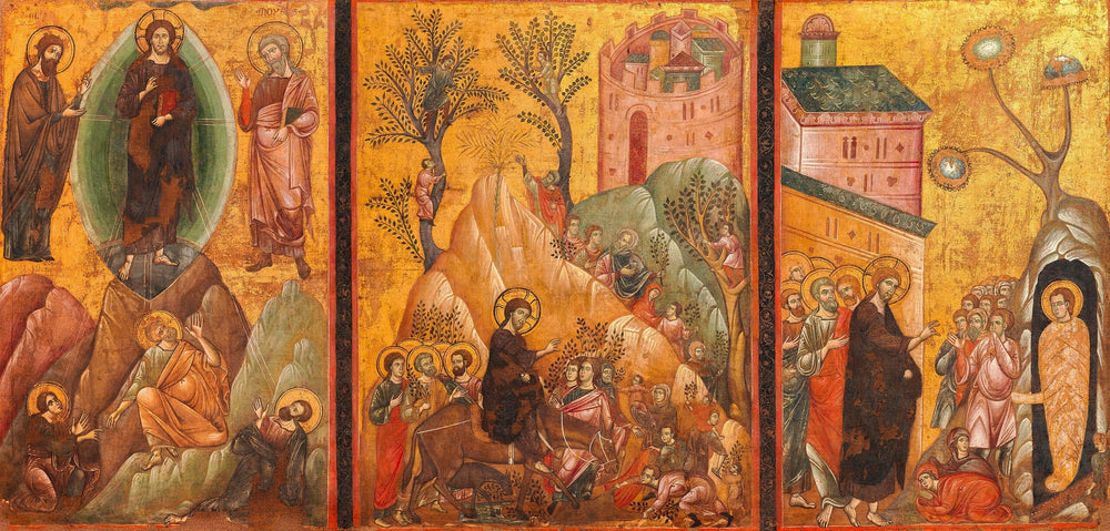 Transfiguration, Entrée du Christ à Jérusalem et Résurrection de Lazare - Guido da Siena image 1 reproduction de peinture à l’huile