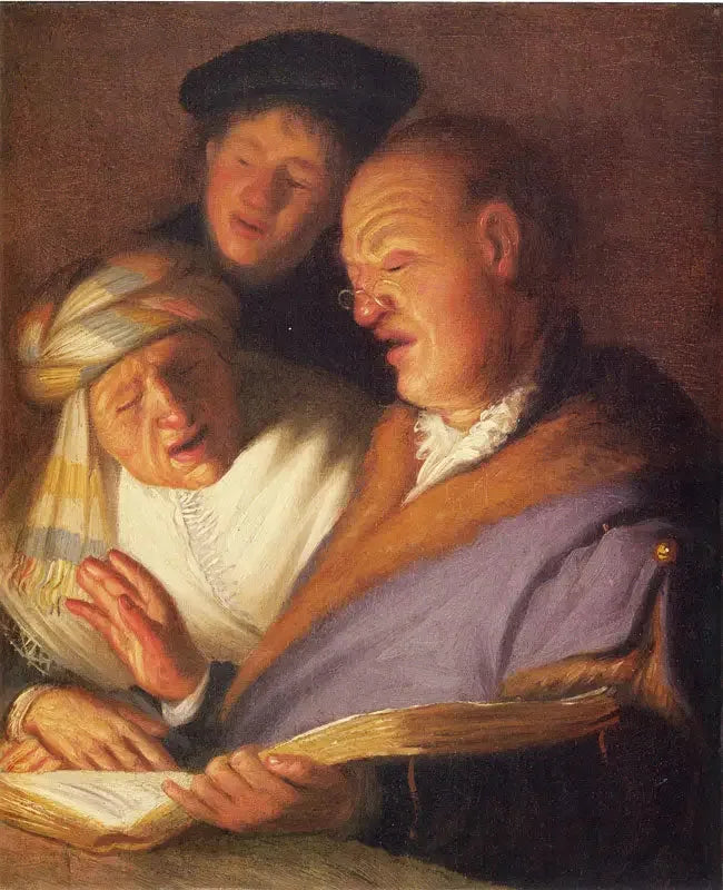 Trois chanteurs (Allégorie de l'ouïe) - Rembrandt image 1 reproduction réalisée par Alpha Reproduction