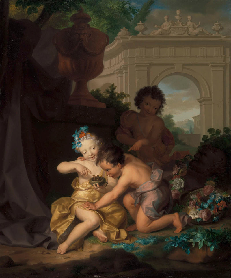 Trois enfants jouant avec un nid d'oiseau - Isaac Walraven
