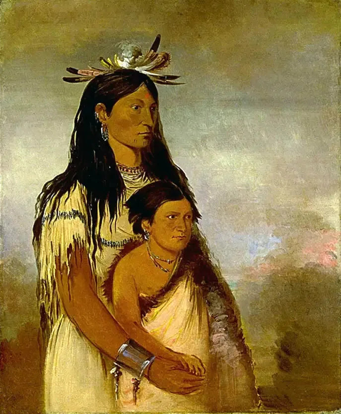 Túnk-aht-óh-ye, le Tonnerre, un garçon, et Wun-pán-to-mee, la Belette blanche, une fille - George Catlin image 1 reproduction d’œuvre d’art à l’huile