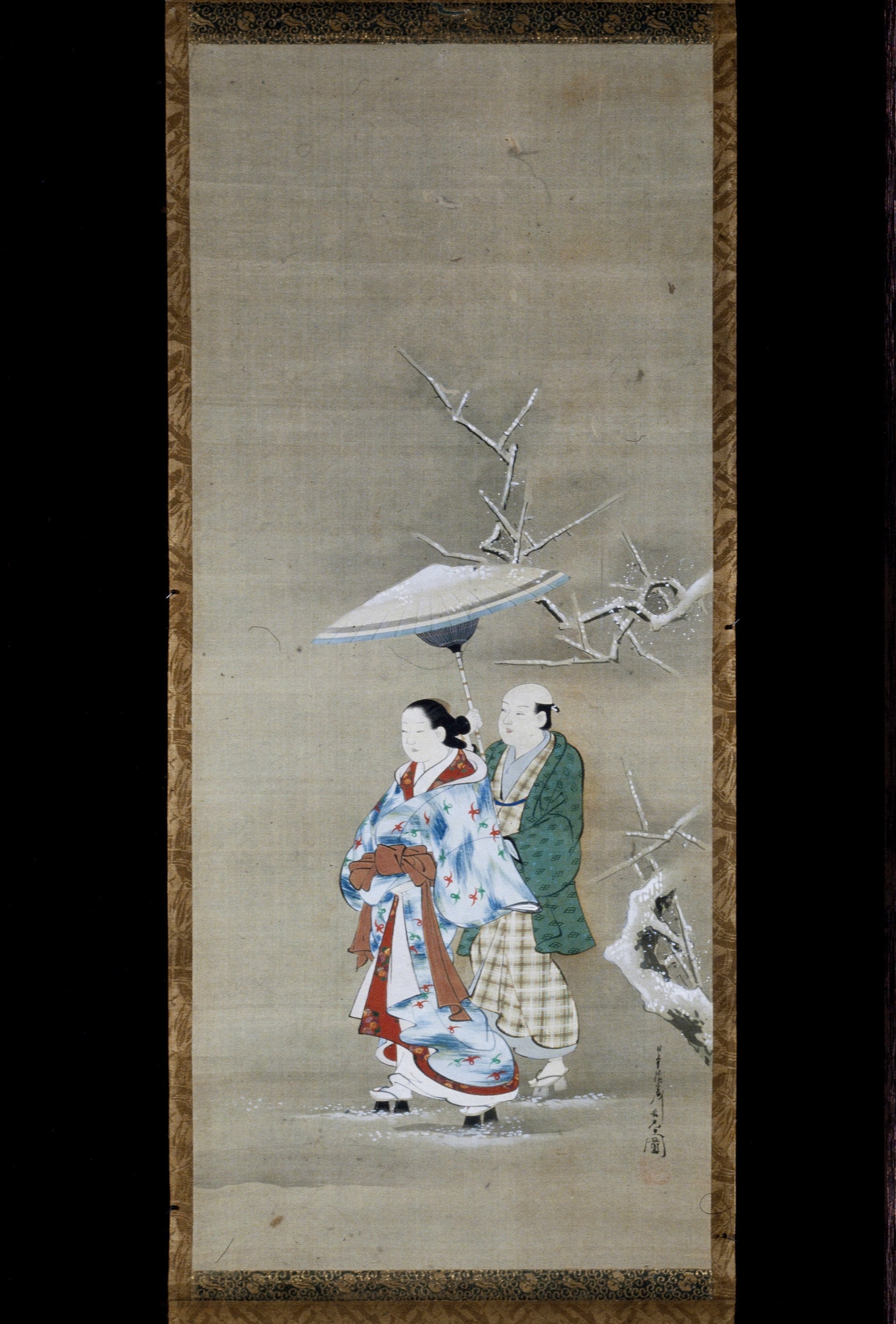 Courtisane marchant dans la neige, œuvre de Miyagawa Chōshun