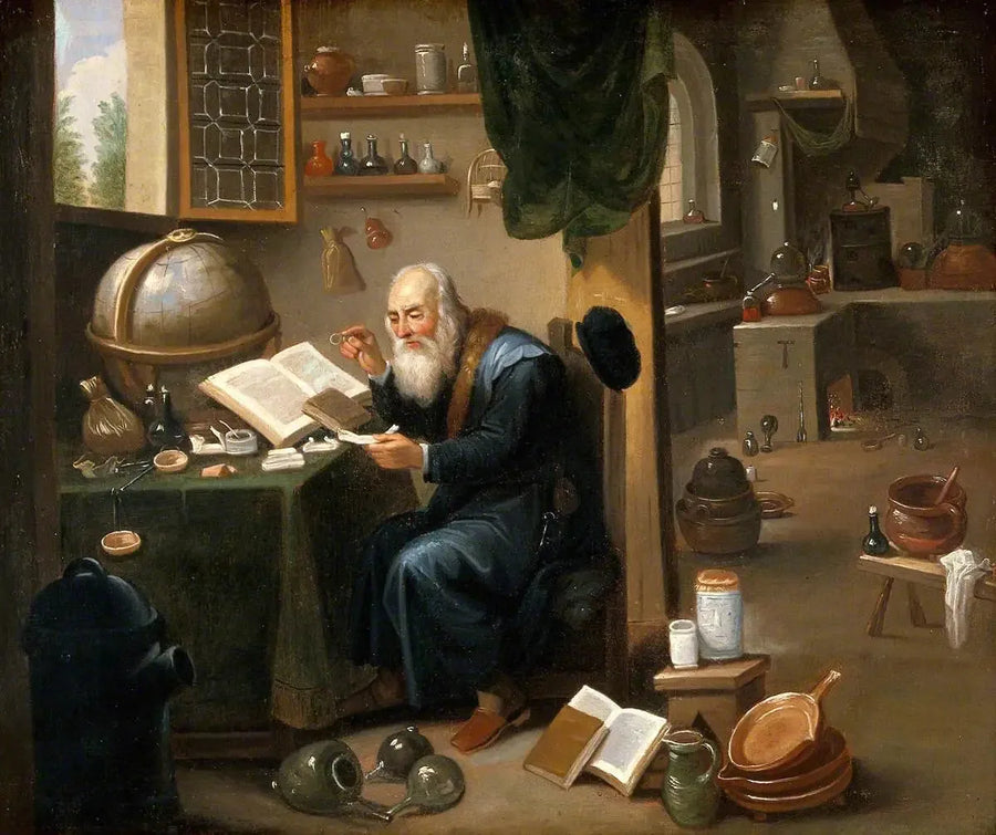 錬金術師が彼の実験室にいる。 - デイヴィッド・テニエール・ル・ジュヌ

Source:
Un alchimiste dans son laboratoire. - David Teniers le Jeune