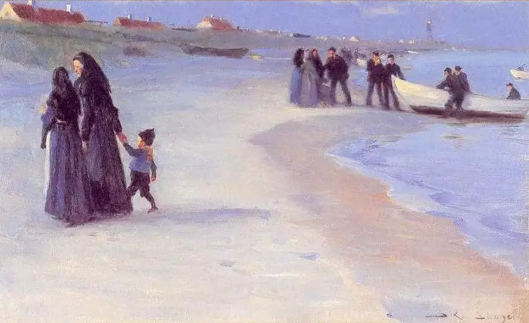 Un bateau blanc sur la plage. Une douce soirée d'été. - Peder Severin Krøyer image 1 reproduction de peinture à l’huile