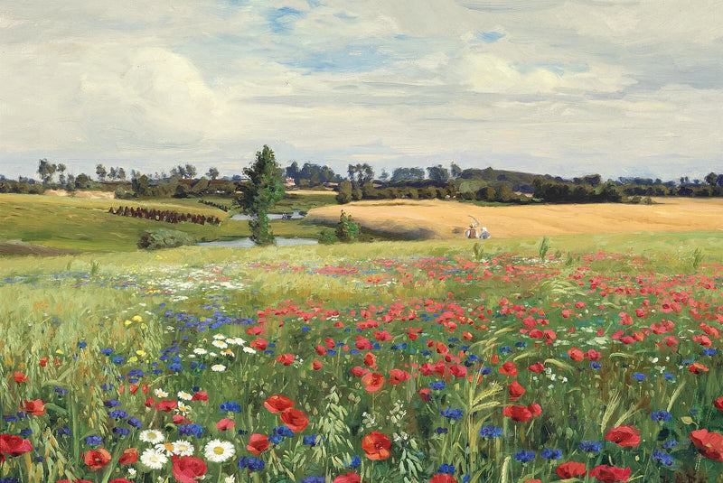 ひまわり、ポピー、デイジーの畑 - H. A. Brendekilde

Source:
Un champ de bleuets, de coquelicots et de marguerites. - H. A. Brendekilde