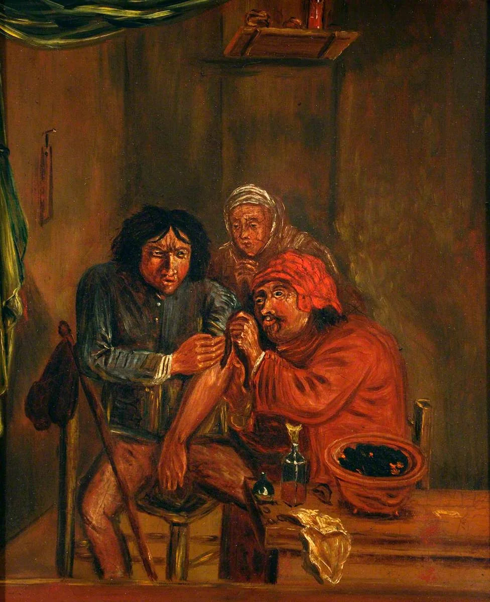 Un chirurgien soigne le bras d'un homme - Adriaen Brouwer image 1 copie de tableau peinte à la main