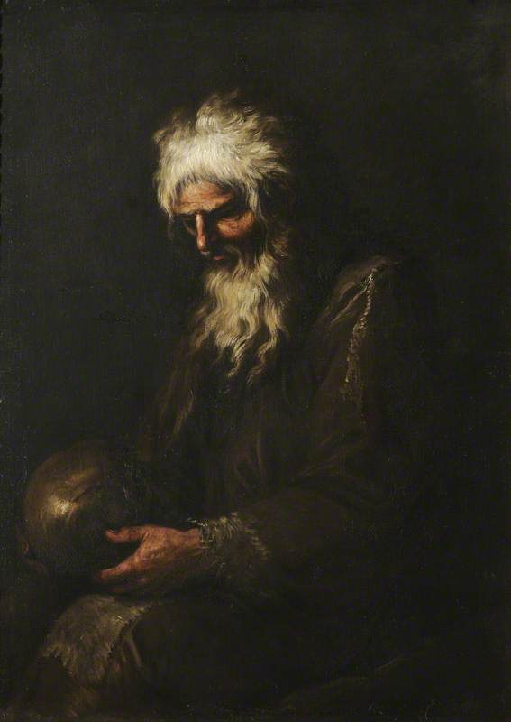 Un ermite contemplant un crâne - Salvator Rosa image 1 copie de tableau peinte à la main