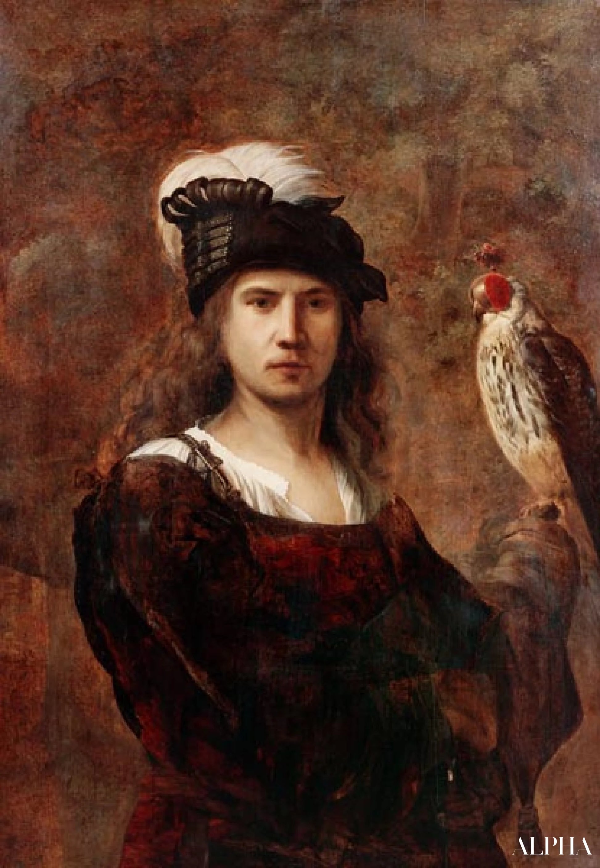 Un fauconnier, debout à mi-longueur, avec un chapeau à plumes - Rembrandt van Rijn - Reproductions de tableaux et peintures haut de gamme