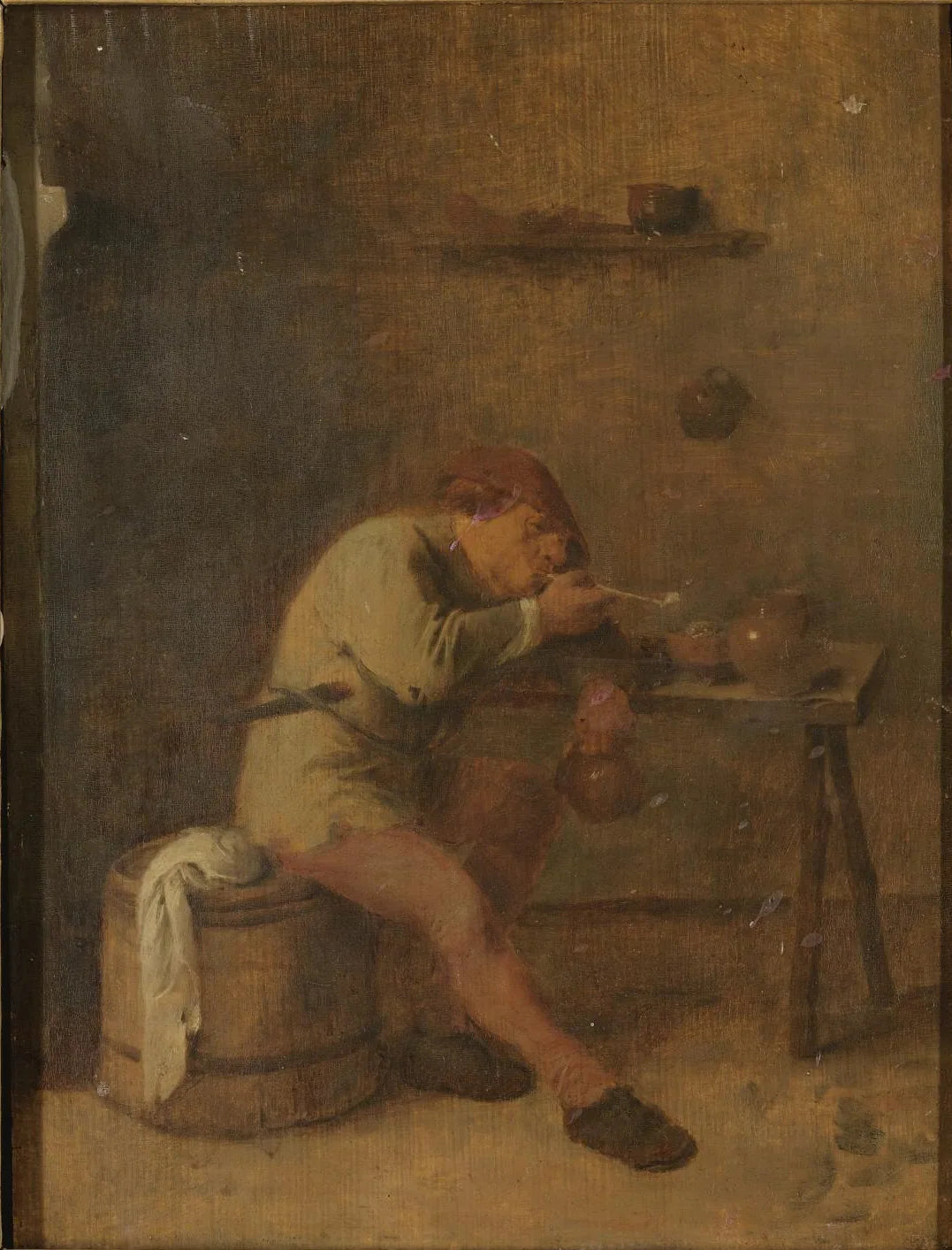 Un fumeur allume sa pipe - Adriaen Brouwer image 1 copie de tableau peinte à la main