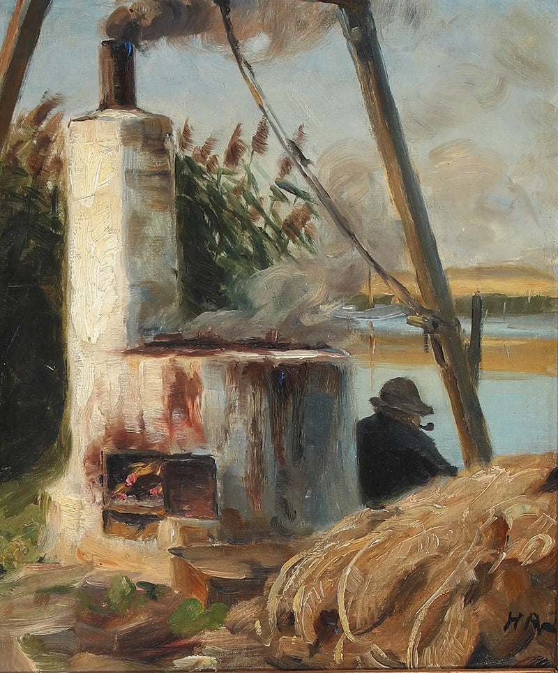 煙を上げる炉の前に座っている男 - H. A. Brendekilde

Source:
Un homme assis devant le four fumant. - H. A. Brendekilde