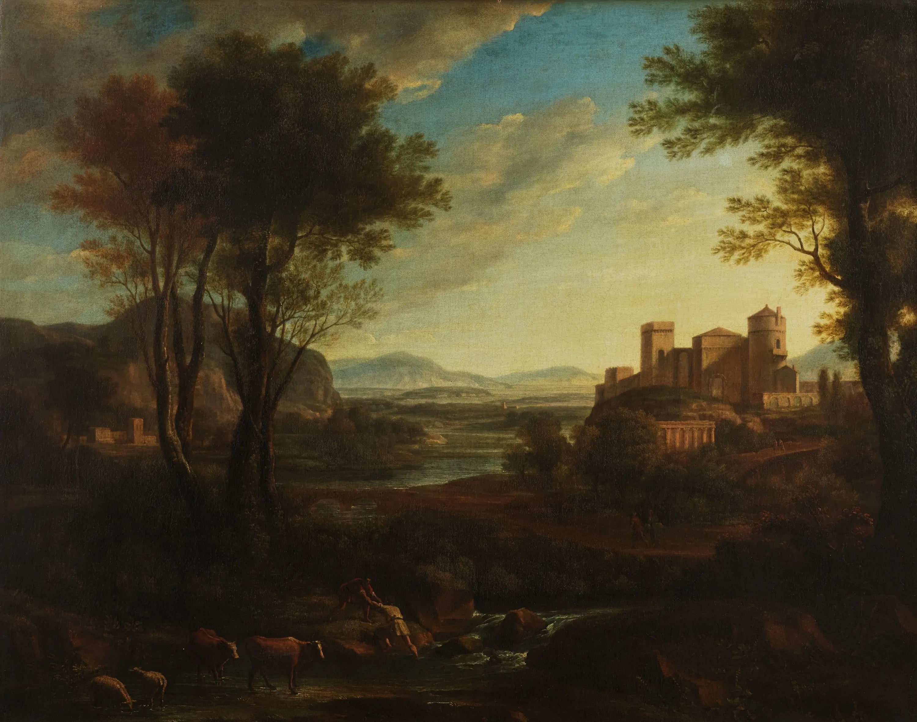 Un paysage classique avec des personnages traversant un ruisseau - Claude Lorrain - Alpha Reproduction