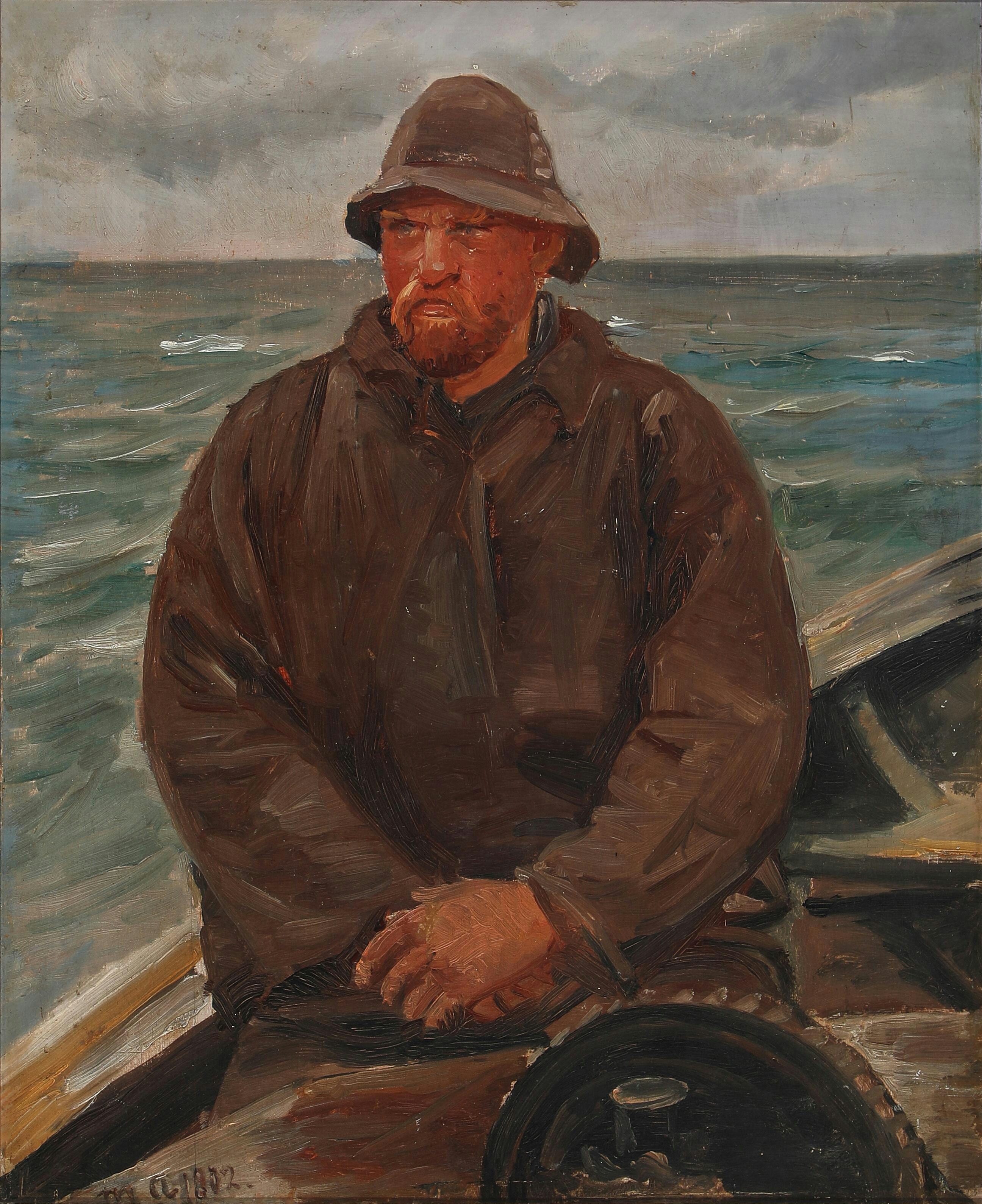 Un pêcheur en mer, Skagen. - Michael Peter Ancher image 1 copie peinte à la main à l’huile
