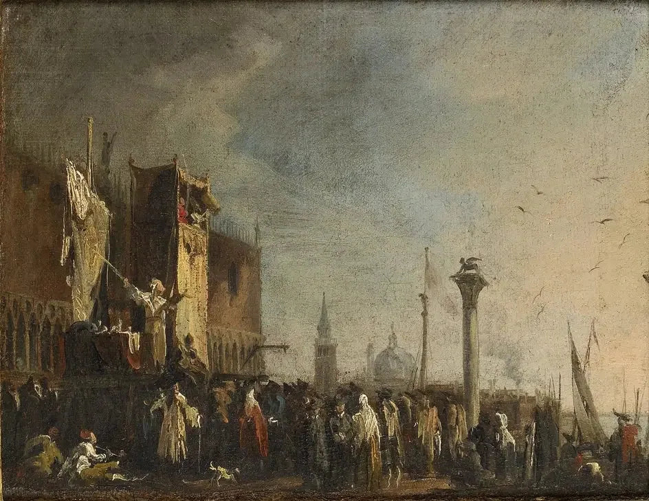 Un spectacle de marionnettes sur la Piazzetta, Venise - Canaletto image 1 reproduction d’œuvre d’art à l’huile