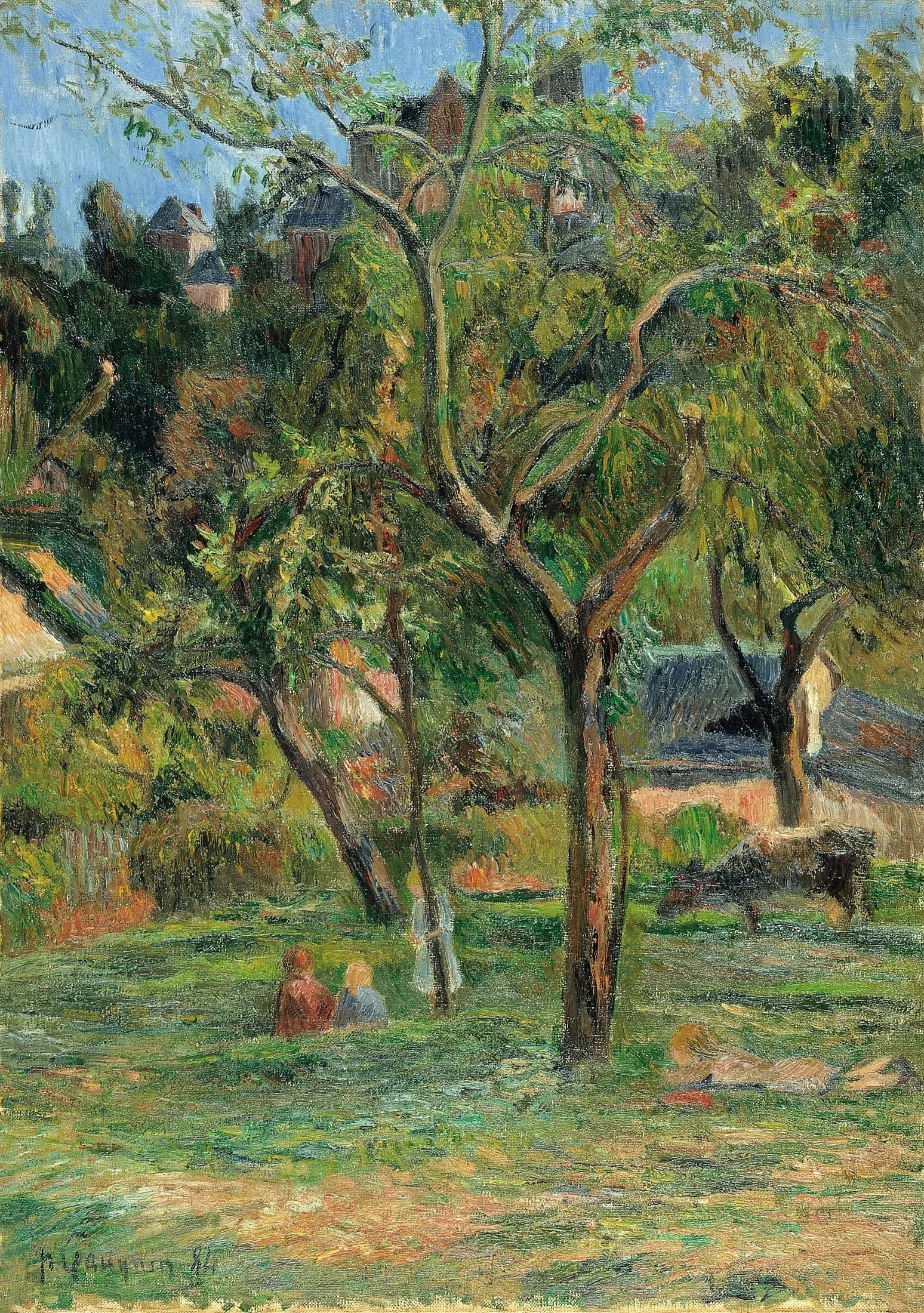 Un Verger au-dessous de l'église de Bihorel - Paul Gauguin image 1 reproduction d’œuvre d’art à l’huile
