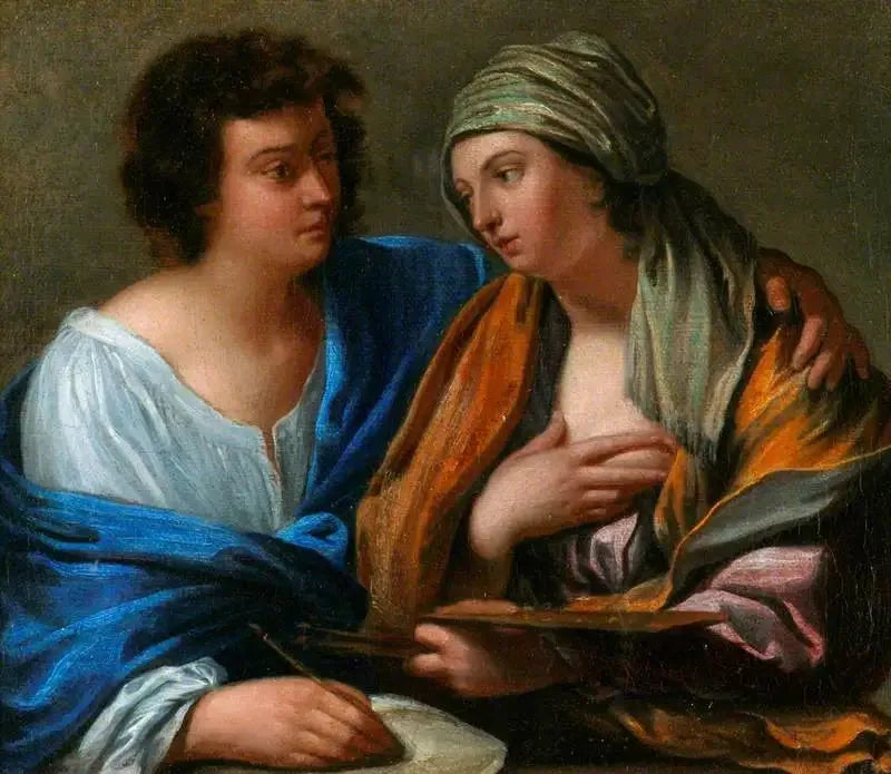 絵画の寓意： 「Disegno」と「Colore」を体現する男性と女性 - Guido Reni