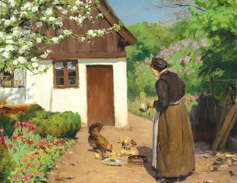 夏の日に白く石灰岩の農場の前で鶏に餌をやる女性 - H. A. Brendekilde

Source:
Une femme nourrit des poules devant une ferme blanche et calcaire un jour d'été. - H. A. Brendekilde