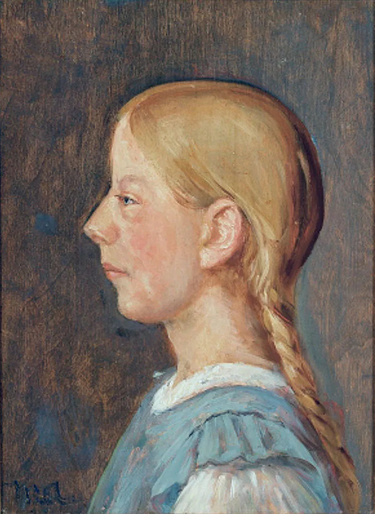 Une fille de Skagen avec des tresses. (fxd) - Michael Peter Ancher image 1 tableau peint à l’huile sur toile