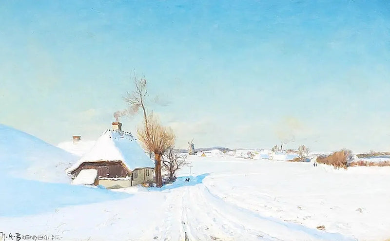 日当たりの良い冬の日、家々、風車、そして人々。 - H. A. Brendekilde

Source:
Une journée d'hiver ensoleillée avec des maisons, un moulin et des personnages. - H. A. Brendekilde