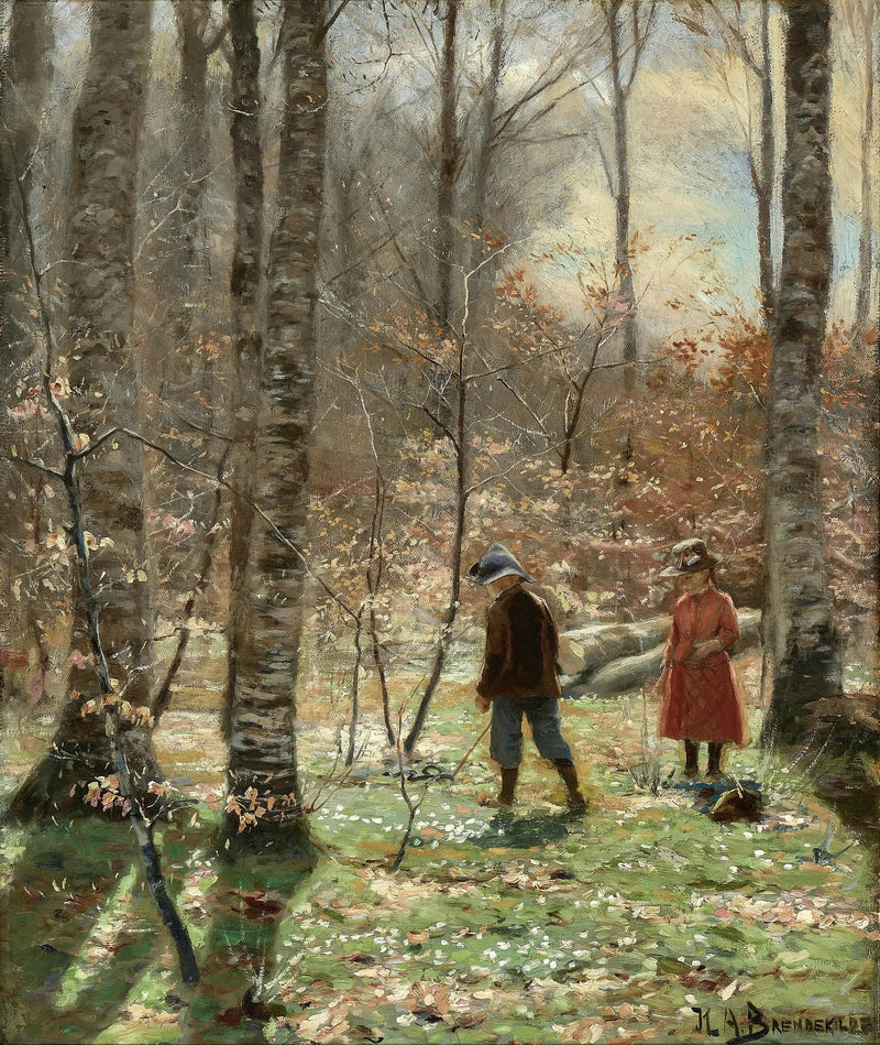 春の森の一日、男の子と女の子がアネモネを摘んでいる

Source:
Une journée de printemps dans la forêt avec un garçon et une fille cueillant des anémones. - H. A. Brendekilde