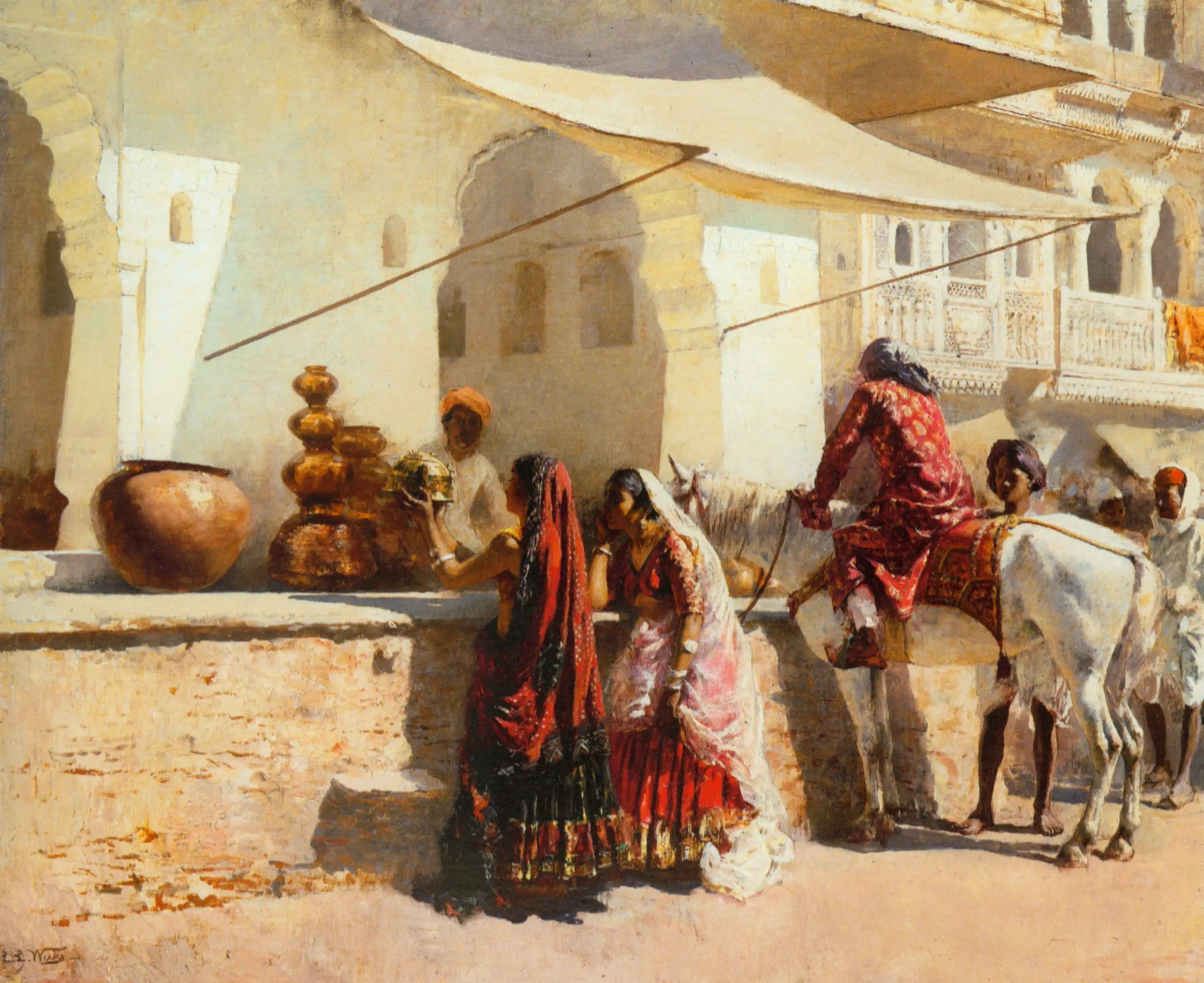 Une scène de marché de rue, Inde - Edwin Lord Weeks image 1 copie peinte à la main à l’huile