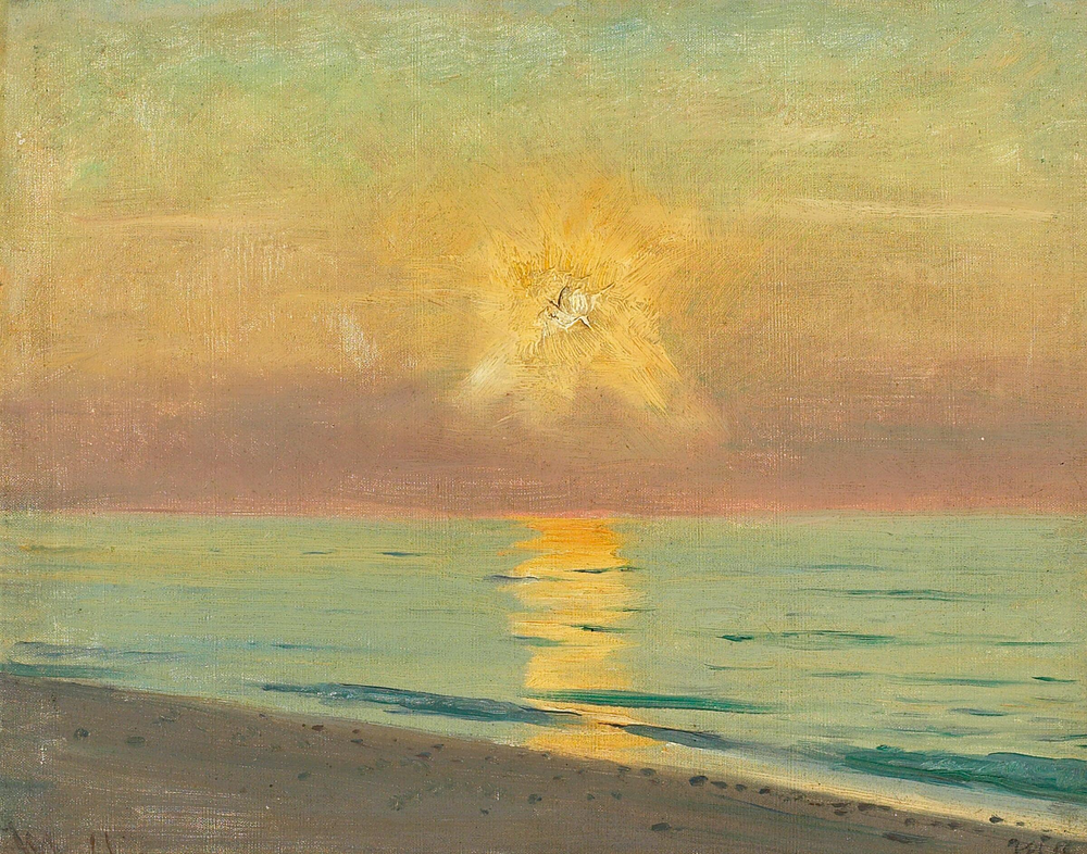 Une scène de soirée avec vue sur l'océan. - Michael Peter Ancher image 1 reproduction d’œuvre d’art à l’huile