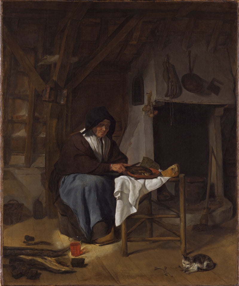 Une vieille femme à son repas dans un intérieur - Gabriel Metsu