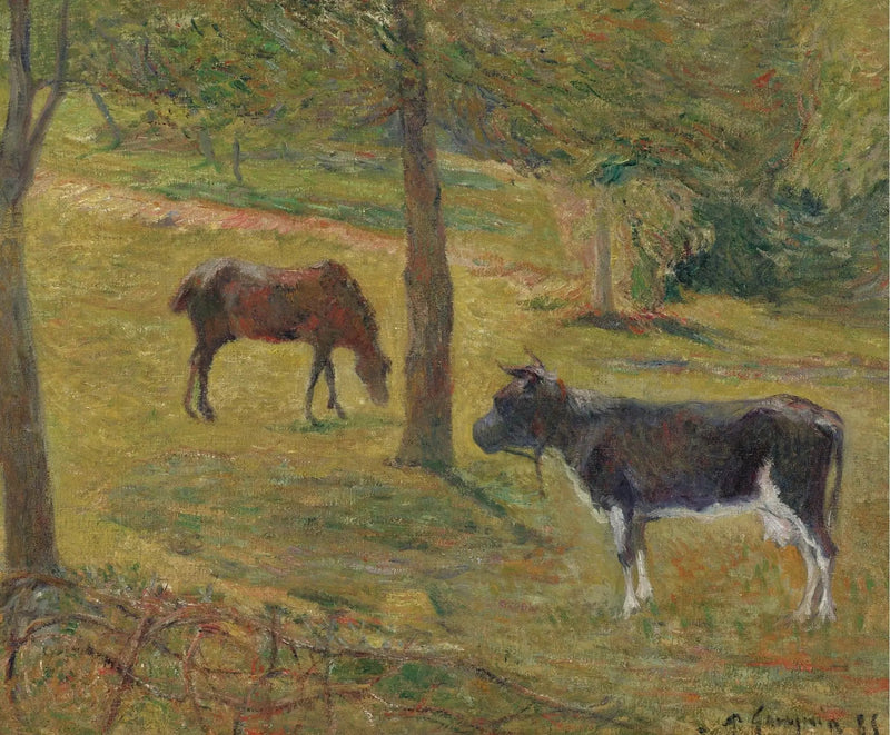 草原の牛と馬 - ポール・ゴーギャン