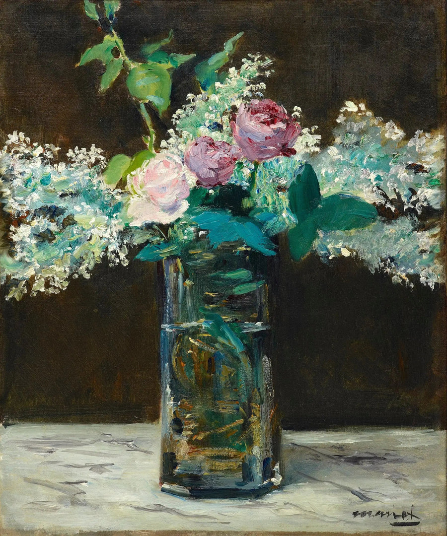 白いライラックとバラの花瓶 - エドゥアール・マネ