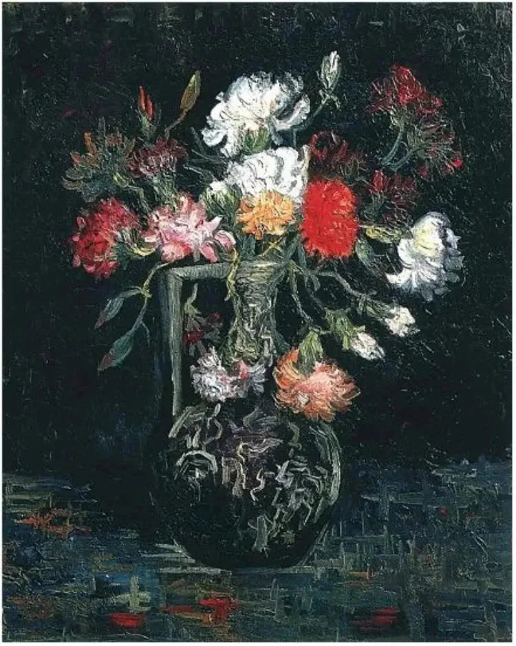 白と赤のカーネーションの花瓶 - ヴィンセント・ヴァン・ゴッホ