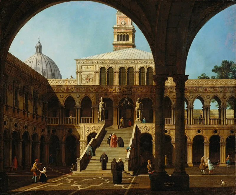 ヴェネツィア：ドージェ宮殿の庭園とギガンティの階段の風景画 - カナレット

Source:
Venise : capriccio de la cour du palais du Doge avec la Scala dei Giganti - Canaletto