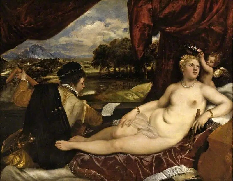 Vénus et le joueur de luth - Titian image 1 reproduction réalisée par Alpha Reproduction