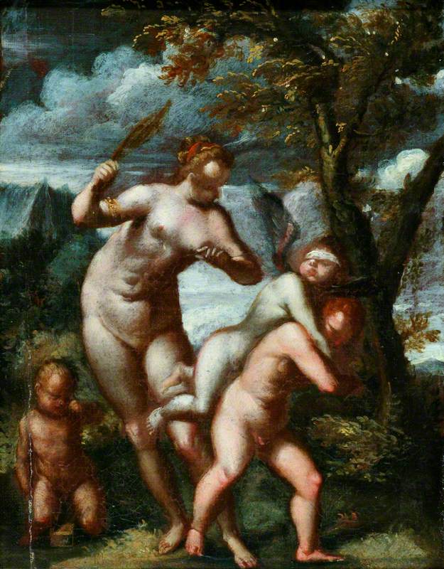 Vénus réprimandant Cupidon - Agostino Carracci image 1 copie de tableau peinte à la main